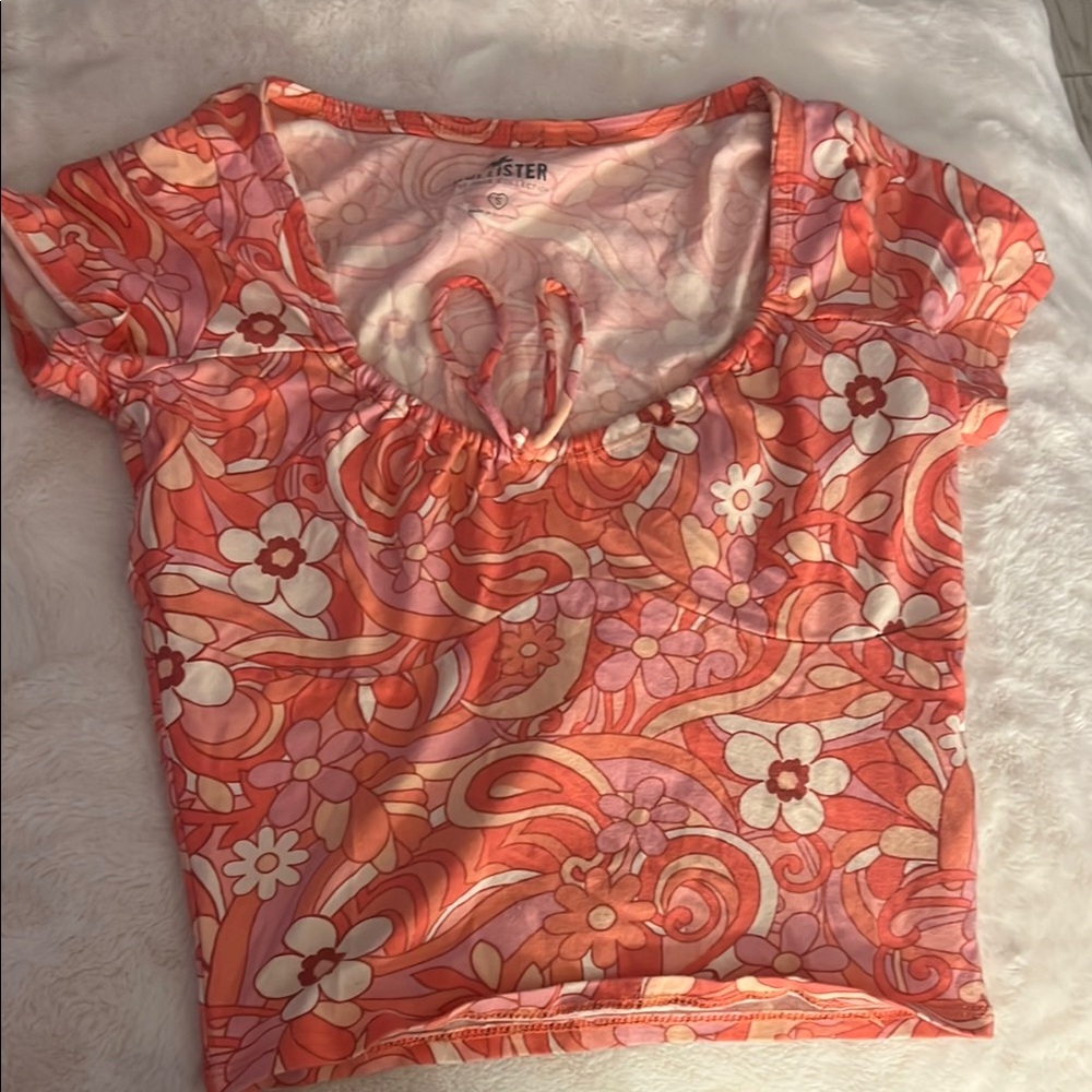 Hollister Women's Floral Top - Pink and Orange